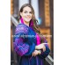 Boho Style Ukrainian Embroidered Maxi Dress Navy with Pink Embroidery